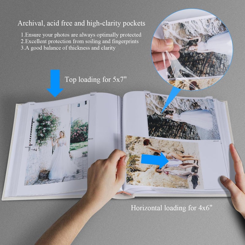 1DOT2 Photo Album with Writing Space 50 Pages 4x6 Photos Hold 200 or 5x7 Pictures Hold 100, Linen Cover Small Photo Book Albums with Memo for Anniversary Wedding Baby (Beige) - Image 2